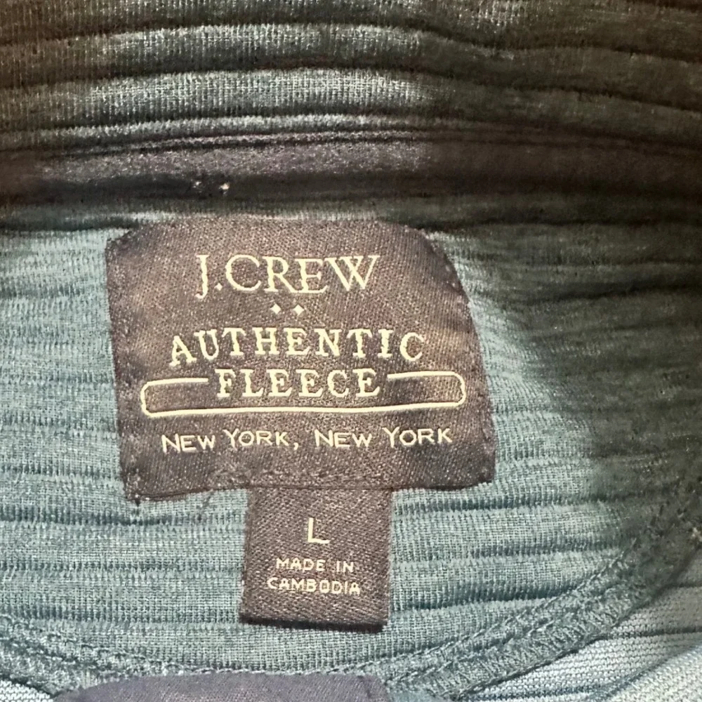 J.CREW | Men's Authentic Teal Fleece 1/4 Snap Textured Ribbed Pullover,‎ Size L